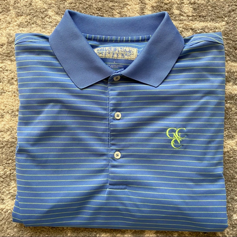 Men’s Golf Shirt -Donald Ross- Blue & Green Stripe